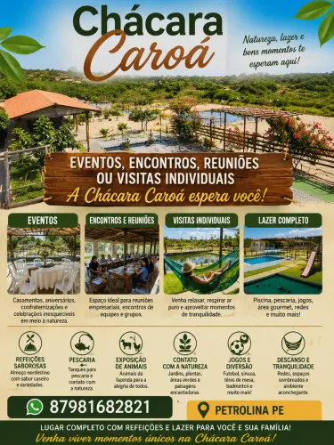 Chácara caroá: lazer, vendas de animais, eventos, refeição, pesque e pague