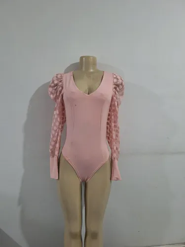 Body feminino manga em tule