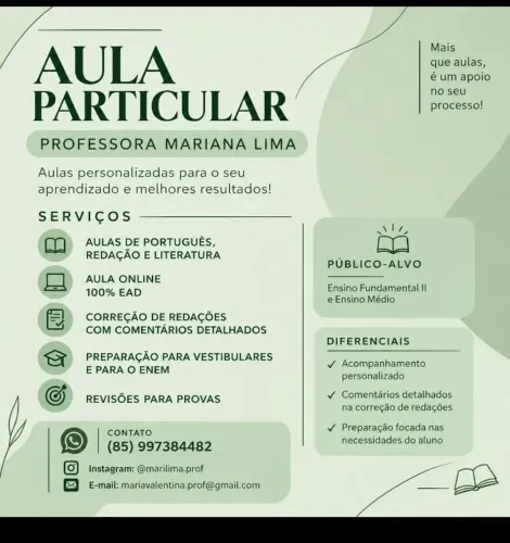 Aulas particulares de Português Redação e Literatura