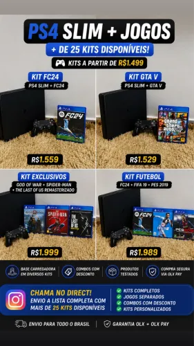 KITS PS4 SLIM 1 TB/ KITS JOGOS/ OU UNIDADE DE SUA ESCOLHA