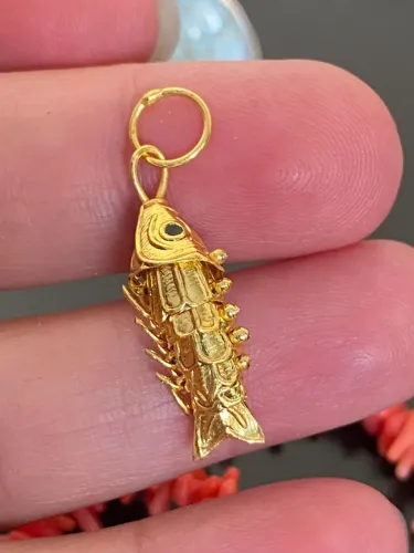 Pingente Peixe Cloisonne Dourado- Raridade da cultura Chinesa