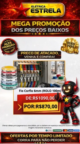 Fio Corfio 6mm Rolo 100m - Promoção Especial Elétrica Estrela