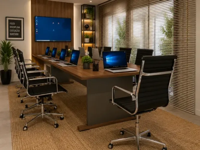 Mesa de Reunião Delluxe White. Alto Padrão Com Painel: L360cm x P90cm x A74cm