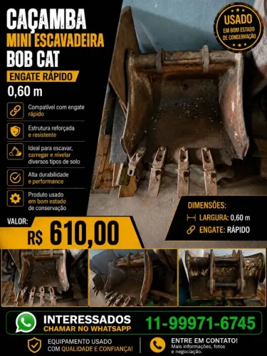 CAÇAMBA PARA MINI-ESCAVADEIRA -BOB CAT 0,60