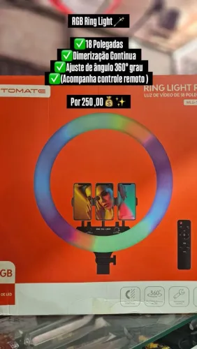 Ring light , 18 polegas dimetrizacao ajuste de ângulo 360° grau (acompanha controle remoto