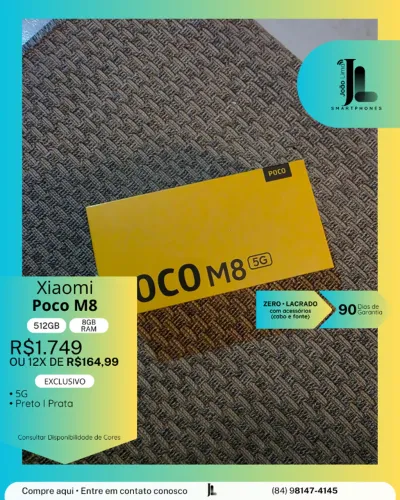 XIAOMI POCO M8, 5G, 512GB, 8GB RAM, LACRADO, EXCLUSIVO!