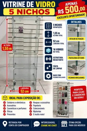 Vitrine de Vidro com 5 Nichos -