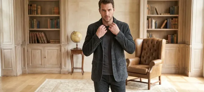 Blazer masculino em couro nobuck