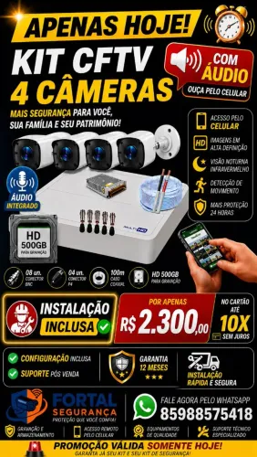 Kit 4 câmeras , CFTV com áudio Full hd