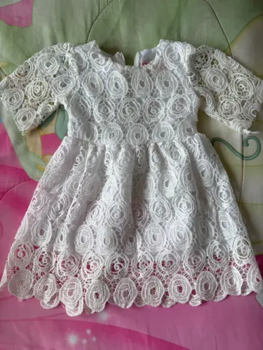 Vestido branco renda infantil festa luxo