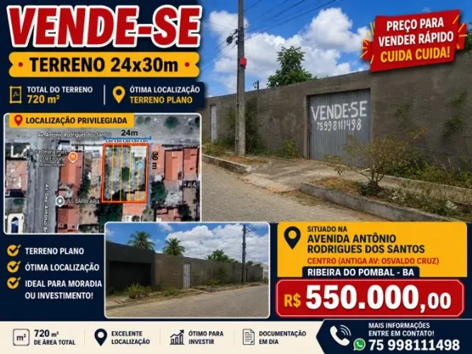 VENDE-SE TERRENO 24X30 COM CASA PEQUENA NO FUNDO