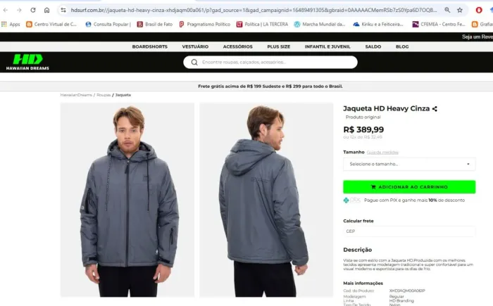 Casaco impermeável HD Cinza GG