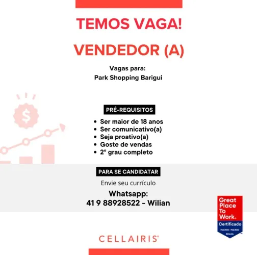 Vaga de vendedor (a)