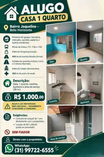 CASA 01 QUARTO - BAIRRO JAQUELINE