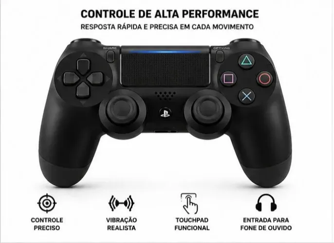 Controle PS4 Sem Fio Bluetooth + Cabo USB | PC, Celular e Smart TV