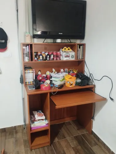 Mesa mogno com prateleira estante de madeira maciça de escritório estudos computador 