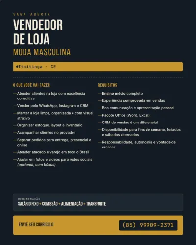 Vaga Vendedor de Loja
