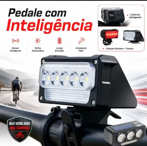 Farol Lanterna LED Recarregável USB-C para Bicicleta Bike Potente