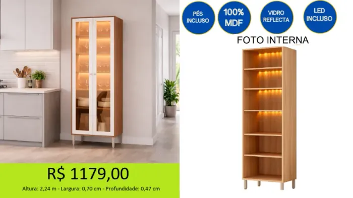 Cristaleira com vidro reflacta novidade - compre hoje e receba amanhã