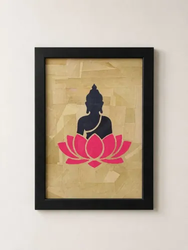 Quadro Artesanal - Buda e Flor de Lótus