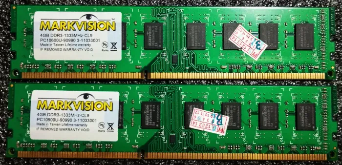 Memoria DDR3 8gb KIT 2 unid de 4gb cada p dual Markvision CL9 1333Mhz Usadas