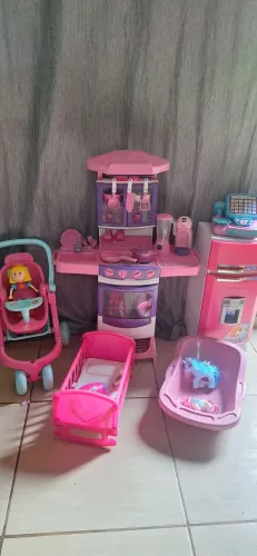 Lote cozinha infantil fogão geladeira acessórios de brinquedo