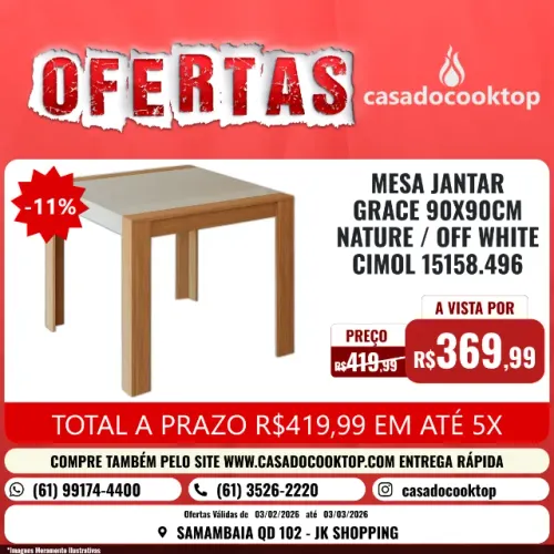 MESA JANTAR GRACE 90X90CM NATURE/OFF WHITE CIMOL 15158.496