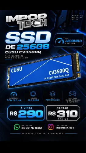 SSD M.2 NVMe CUSU 256GB 3200MB/s 2280 PCIE 3.0. @importech_084