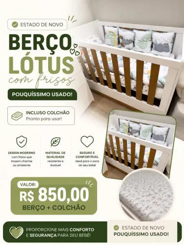BERÇO LÓTUS COM FRISOS - ESTADO DE NOVO