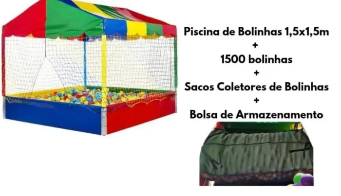 Piscina de bolinhas 1,5x1,5m (1.500 bolinhas + bolsa de transporte+ tatame + saco coletor)