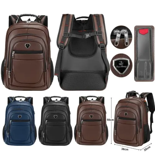 Mochila Couro Grande Executiva Para Notebook Trabalho Faculdade Reforçada Cabo De Aço