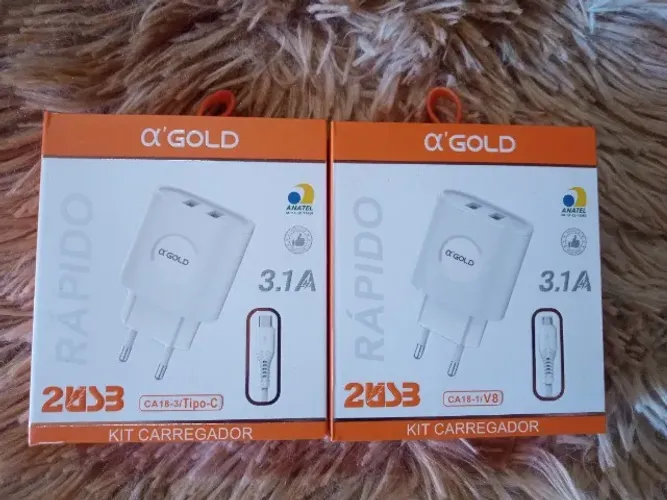 Carregador Rápido Tipo-V8 3.1A e Cabo USB A'GOLD CA18-1
