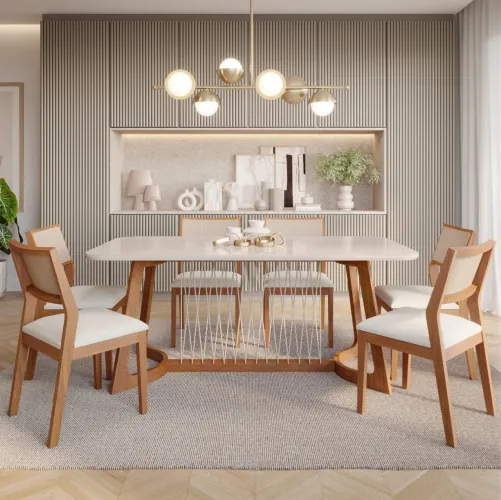 Mesa de Jantar Tulipa com 6 Cadeiras Madeira Maciça tt543