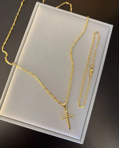 Kit Completo Corrente com Pingente e Pulseira Masculino Banhado a Ouro 18k