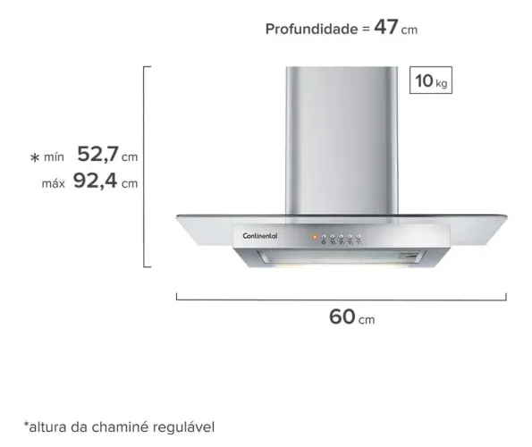 Coifa de parede continental 60cm inox com vidro 
