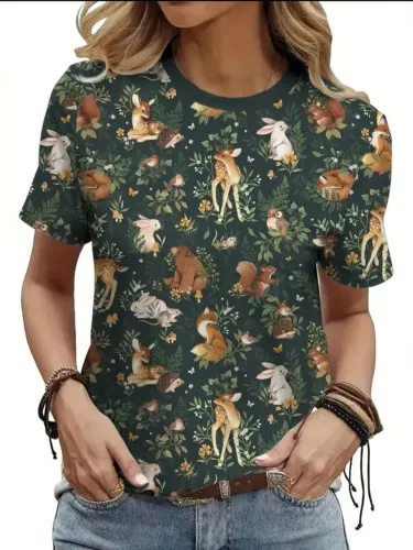 Camiseta Feminina Manga Curta Estampa Animal, tamanho G, nova