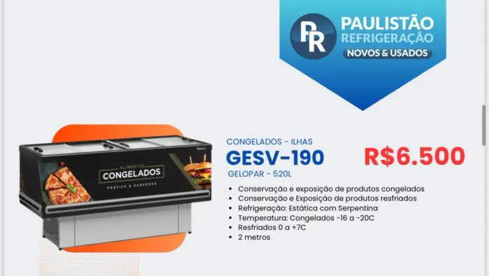 Ilha pra congelados e frio Gelopar 2 metros