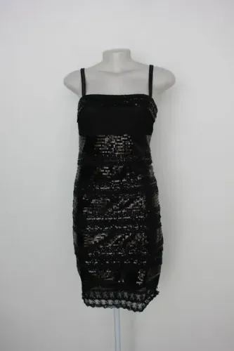 Vestido MNG suit feminino preto com renda e paetê - tam p