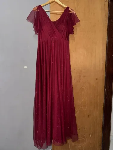 Vestido de festa longo vinho com brilho