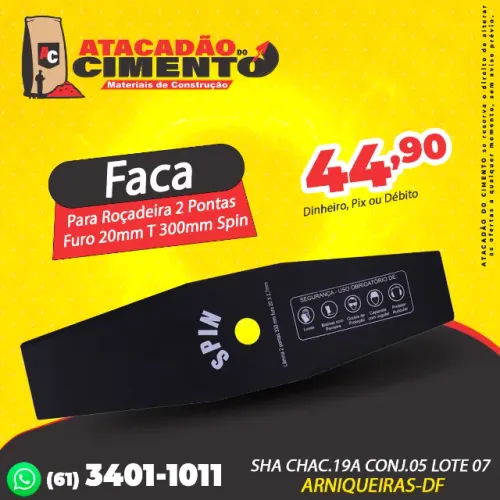 Faca Para Roçadeira Com 2 Pontas Furo 20mm Tamanho 300mm Spin