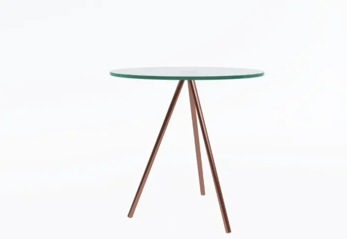 Mesa Lateral De Apoio Pés Cobre Tampo Vidro. Diâmetro 42cm Altura 52cm 