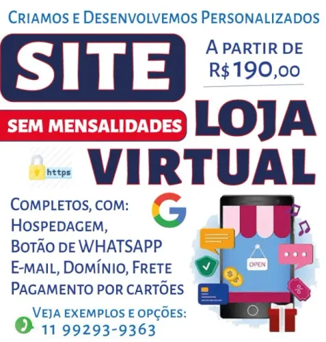 SITE ou LOJA VIRTUAL COMPLETOS OTIMIZADOS NO GOOGLE COM WHATSAPP DIRETO E SEM MENSALIDADES