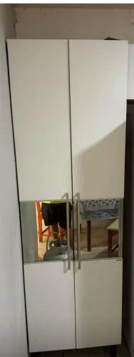 Armário Multiuso / Paneleiro Duplo Branco com Detalhe espelhado