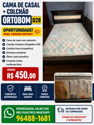 CAMA DE CASAL + COLCHÃO ORTOPÉDICO ORTOBOM D28