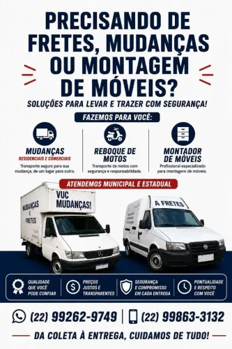 Fretes, mudanças, reboque de motos e montador de móveis 