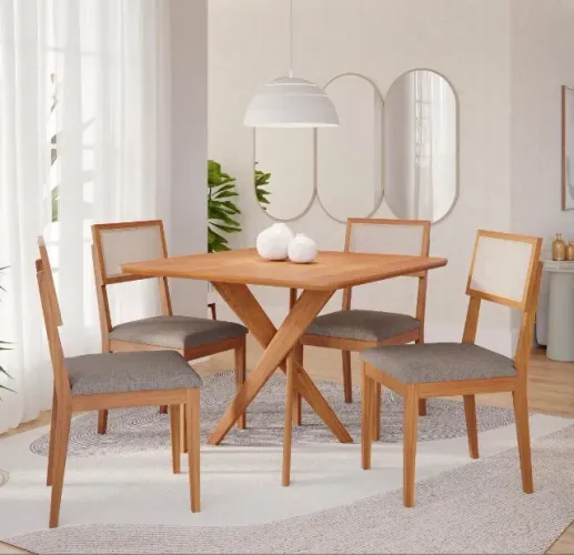 Conjunto Sala de Jantar Bellagio 95 cm com 4 Cadeiras Linho Cinza Grafite