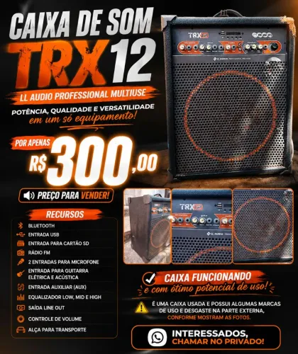 ? CAIXA DE SOM TRX12 À VENDA! ?<br>? LL Audio Professional Multiuse - TRX12