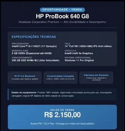 Notebook seminovo HP ProBook 640 G8
