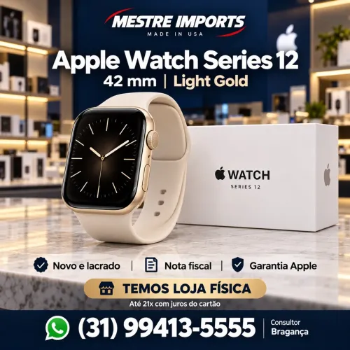 Apple Watch Series 12 42mm Light Gold Novo Lacrado Nota Fiscal