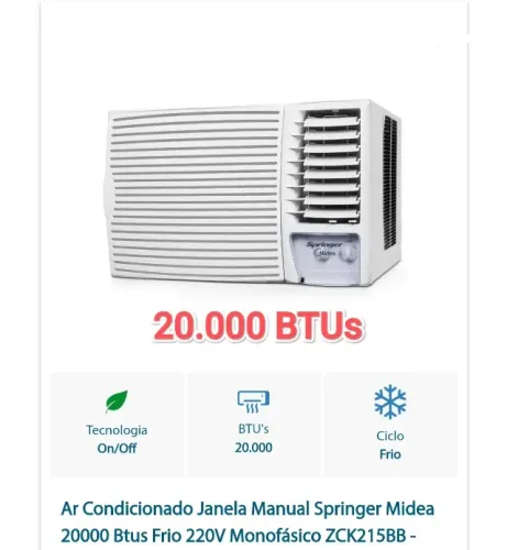Ar Janela Springer Midea 20.000 BTUs + 220V +  Nota + 1 Ano Garantia+ Cartão 12x*!!! 